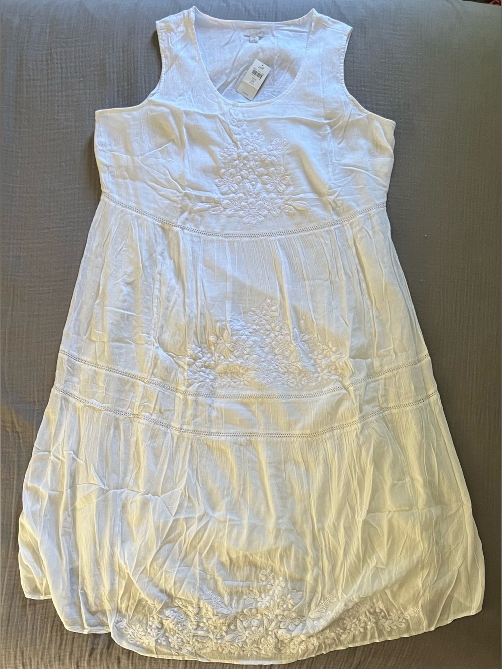J. Jill white embroidered details cotton/rayon maxi dress NEW with tag 3X
